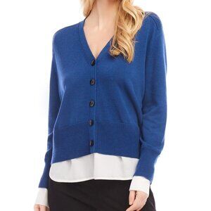 148$ Karen Kane Layered Buttons Front Cardigan Sweater Women's Size M Dark Blue